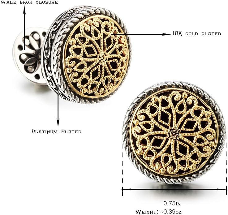 Cuff Links Mens, Cufflinks for Men, Men's Cuff Links for Wedding, Business, Father's Day, Gift for Men, 18K Gold Plated with Luxury Wooden Gift Box