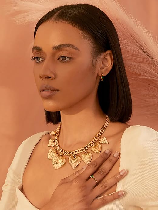 CLASSYZINT Gold Heart Pendant Necklace for Women Puffy Heart Necklace Beads Chain Necklace Statement Necklace Trendy Jewelry