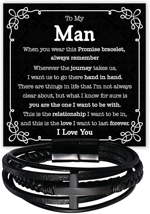 Mapileng To My Man – Braided Leather & Stainless Steel Bracelet with Heartfelt ‘Love You Forever’ - Elegant Gift Box Included, Gift from Girlfriend or Wife for Husband, Boyfriend, or Brother