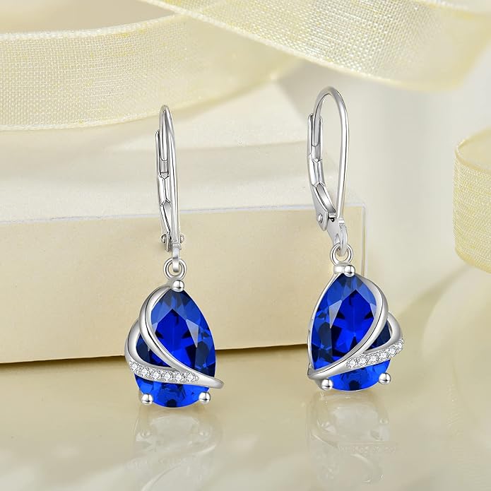 Birthstone Dangle Drop Earrings for Women 925 Sterling Silver Teardrop Leverback Earrings Jewelry Gifts for Wife Mother Her
