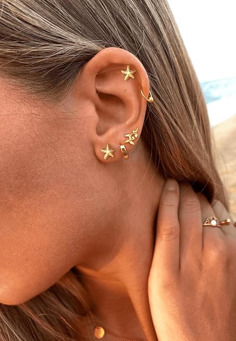 Freekiss Gold Chain Studs Earrings for Women Trendy: Hypoallergenic 14K Gold Plated Dangle Earrings Dainty Small Long Chain Earring Set Fashion Gold Jewelry for Women