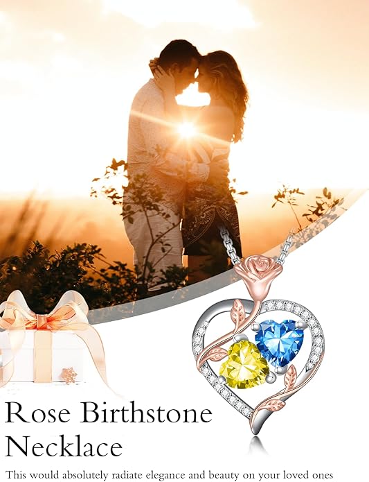 Christmas Gifts for Women Rose Heart Birthstone Pendant Necklace I Love You Forever Jewelry Valentine Mothers Day Birthday Gifts for Women Her Wife Girlfriend