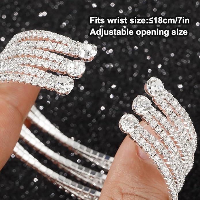 Suyi Rhinestone Bracelet for Women Silver Multilayer Cuff Bracelet Craystal Braidal Bracelets