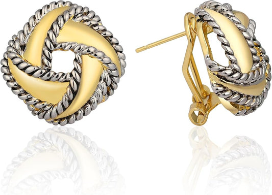 Two Tone Earrings for Women Gold and Silver Crossover Half Hoop Statement Earring Designer Stud Earrings