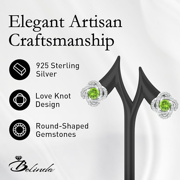 Women 925 Sterling Silver Cute Love Knot Sparkling Gemstone Push Back Stud Earrings Hanging Pendant Necklace Beautiful Fine Jewelry Accessory Set, 1.65 Carat