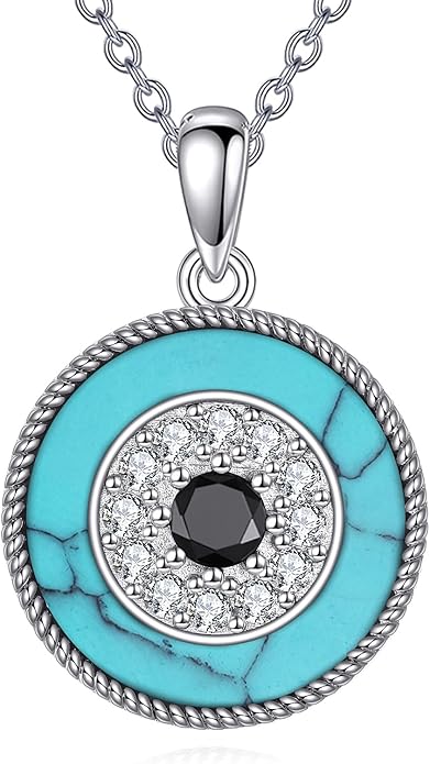YFN Evil Eye Pendant Necklace for Women 925 Sterling Silver Greek Protection Jewelry with Blue Sapphire and Black Cz Amulet Gift