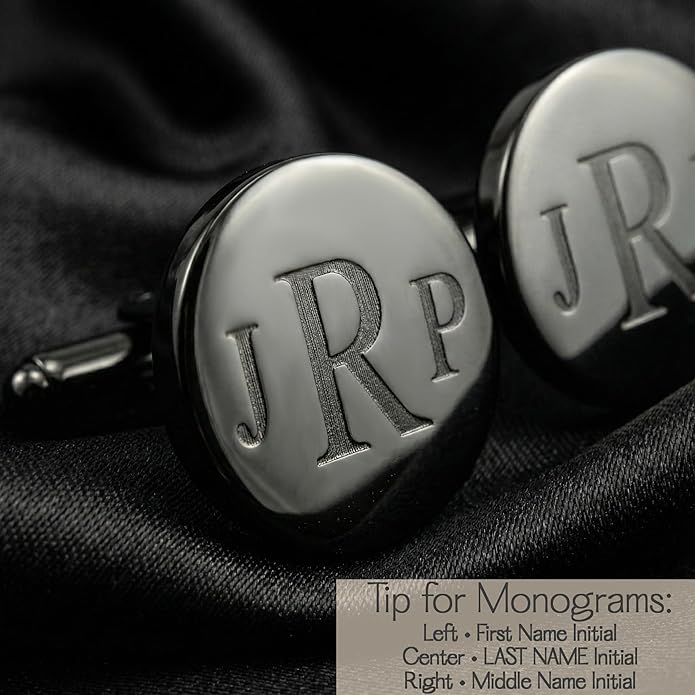 Custom Cuff Links & Personalized Tie Clip Gift Set for Men • Engraved Monogram, Date, Handwriting, Crest, Logo • Father's Day Gift for Dad • Gold, Silver, Black