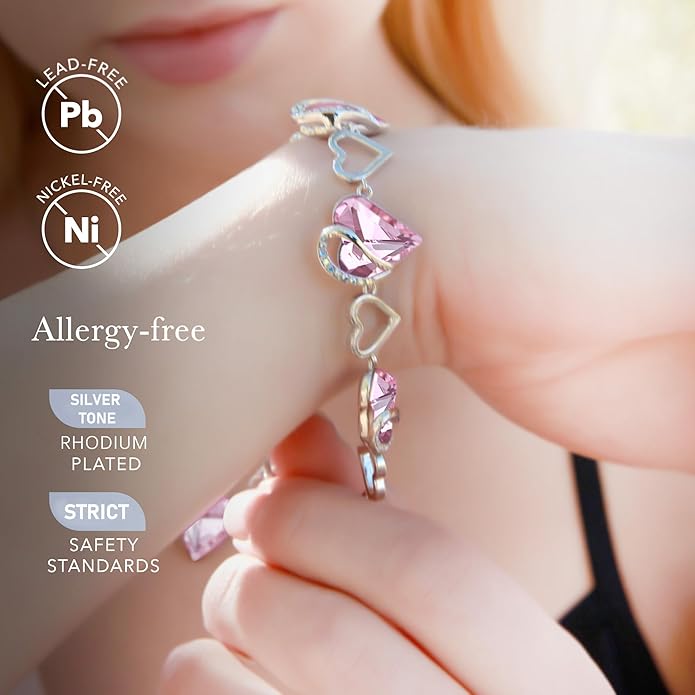 Leafael Infinity Love Heart Link Bracelets, Birthstone or Healing Stone Crystal Bracelet for Women, Silver Tone Jewelry Gifts for Her, 7-inch Chain and 2-inch Extender