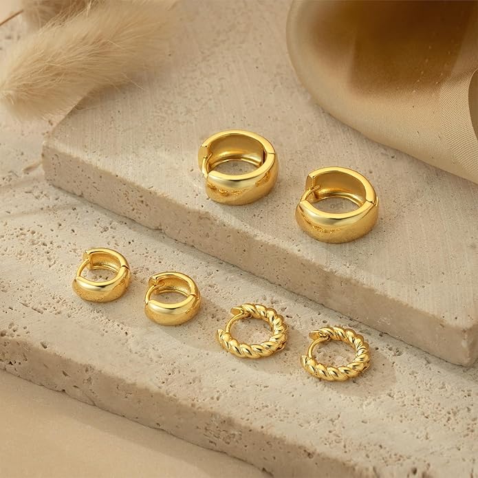 Freekiss 3 Pairs Gold Hoop Earrings Set: Dainty Stud Earrings Trendy Small 14K Gold Plated Hypoallergenic Dangle Cartilage Huggie Hoop Earrings for Women Gold Jewelry for Women Gifts