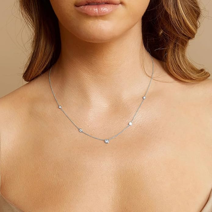 Dainty Gold Diamond Necklace for Women, 14k Gold Plated Diamond Station Choker Necklace for Women Daily & Minimalist, Gold Jewelry for Women