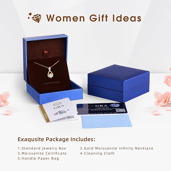 geweio 1.5CT Moissanite Infinity Pendant Necklace in Gift Box|Anniversary Wedding Gifts for Women Wife Her|S925 Sterling Silver 18K White Gold/Gold Filled|Jewelry for Birthday Christmas Valentines Day