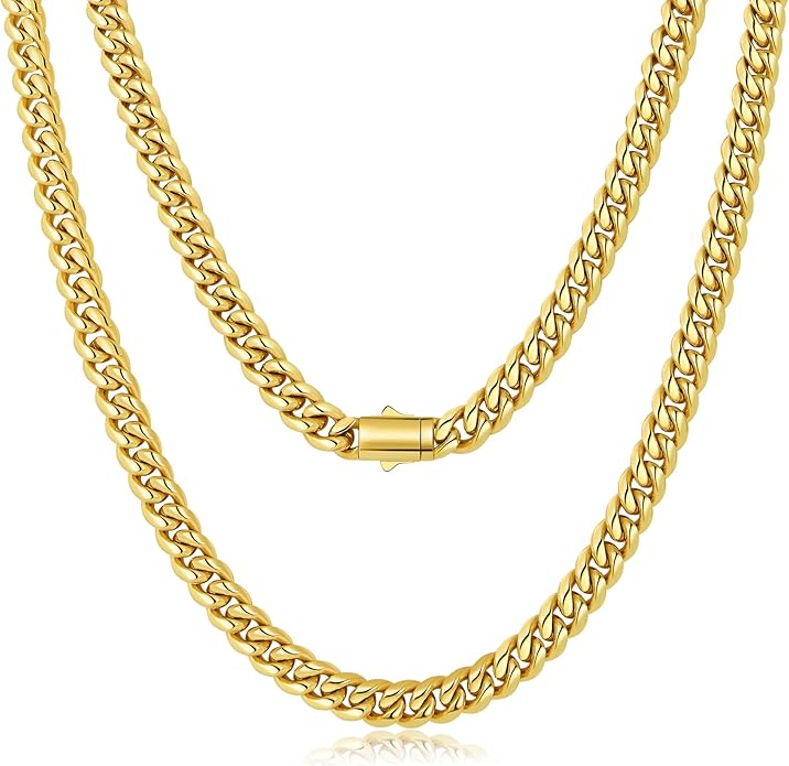 TUNGSTORY 18K Gold Filled Cuban Link Chain for Men - 8mm Chain Necklace with Easy-On Clasp, Necklace Box Included- Miami Cuban Chain Non-Tarnish Hypoallergenic, Gift for Men