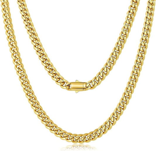 TUNGSTORY 18K Gold Filled Cuban Link Chain for Men - 8mm Chain Necklace with Easy-On Clasp, Necklace Box Included- Miami Cuban Chain Non-Tarnish Hypoallergenic, Gift for Men