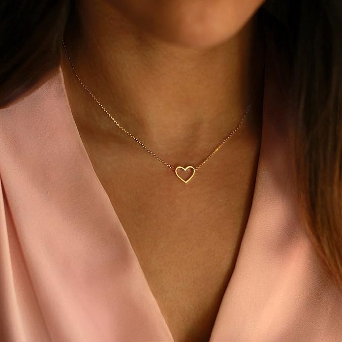 Collner 14K Gold Heart Pendant Necklace for Women Dainty Star Necklace Tiny Evil Eye Choker Necklace Boho Crescent Moon Necklace Minimalist Jewelry