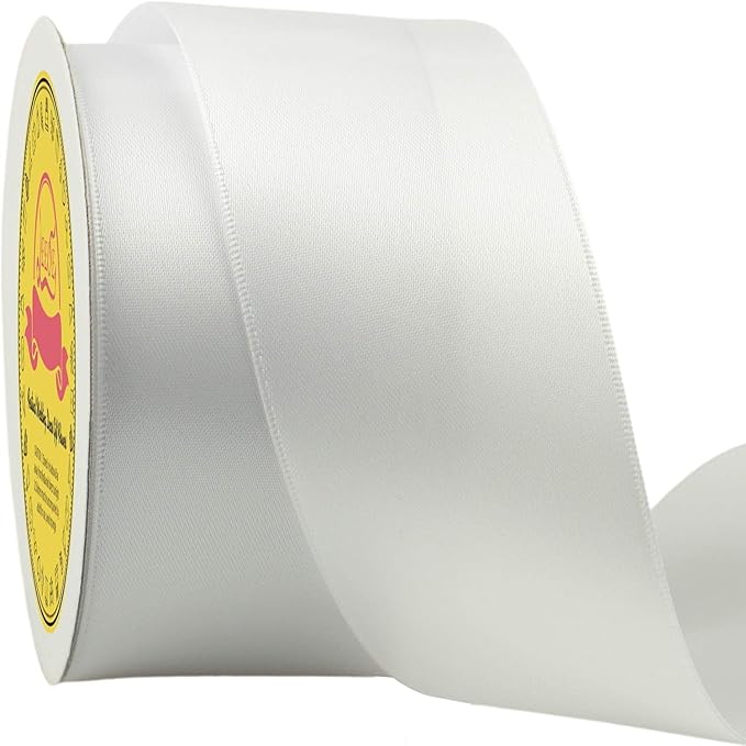 LEEQE Double Face Satin Ribbon 2 inch X 25 Yards Polyester White Ribbon for Gift Wrapping Very Suitable for Weddings Party Hair Bow Invitation Decorations and More