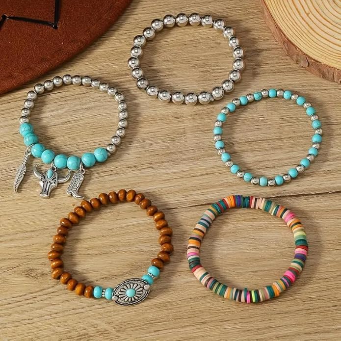 ONLYJUMP Bohemian Mix Bead Multi Layer Versatile Bracelets Set Boho Turquoise Stackable Beaded Strand Stretch Bangles Bracelets Statement Bangle Boho Jewelry Set