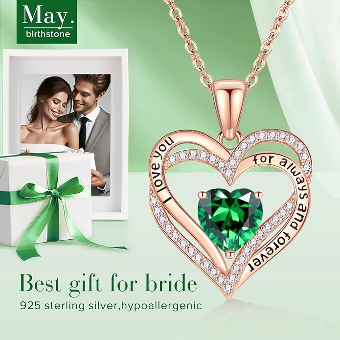 Vakki Birthstone Jewelry for Women Pendant Necklace 925 Sterling Silver Heart Necklace Birthday Gifts for Wife Daughter Girlfriend