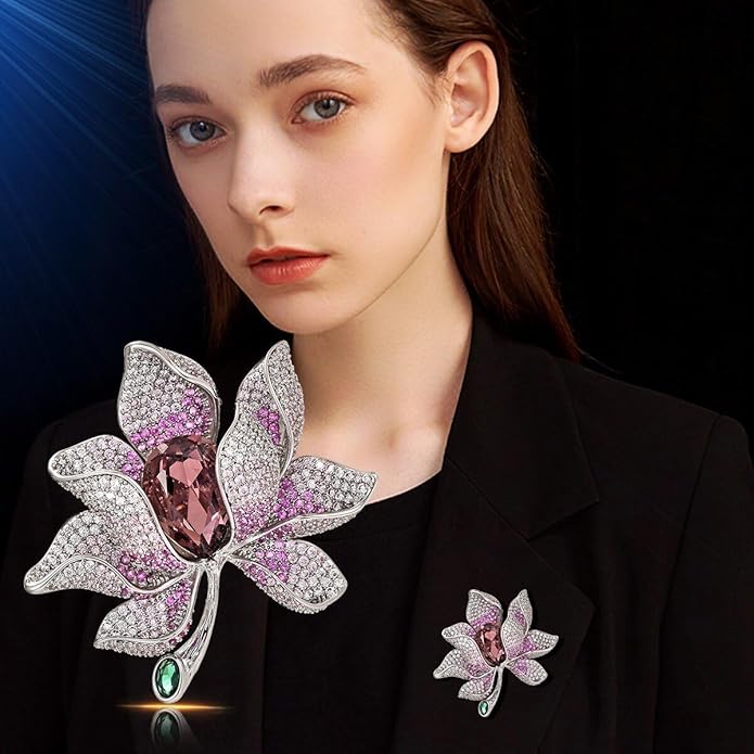 Flower Brooch Pin - Rhinestone Flower Pin 18k Gold Plated - Thanksgiving Day, Birthday, Wedding Gifts for Mom, Wife