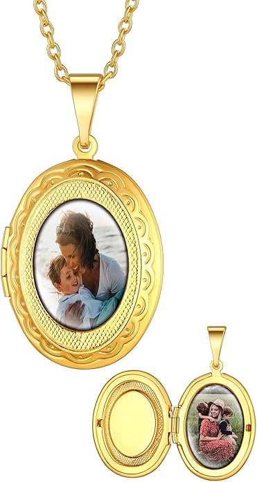 Supcare Locket Necklace That Holds Pictures-Engraved Photo Pendant Custom Jewellery Gifts for Men Women (with Jewellery Gift Box)