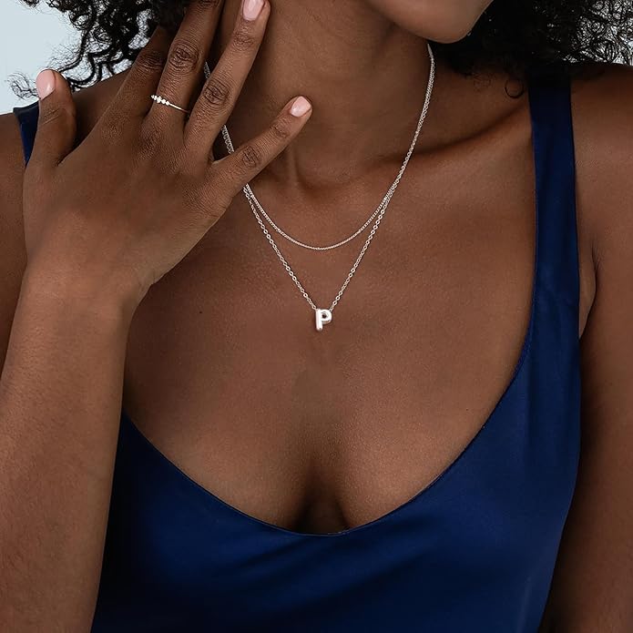 Bubble Letter Necklace Layered Initial Necklaces for Women Dainty Cute Choker Pendant Stack Jewelry Teen Gift Trendy Stuff