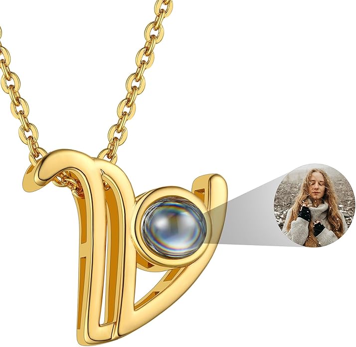 Custom4U Personalized Initial Picture Necklace for Women, Projection Necklace with Picture Inside, Gold/Silver Letter Pendant Necklace, Custom Photo Gifts for Mom Wife Birthday Valentines
