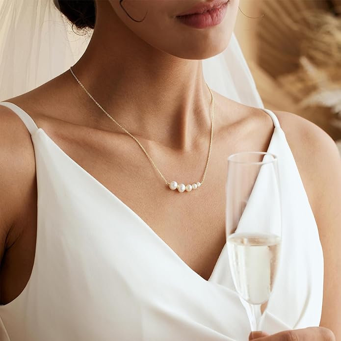 Gold Pearl Necklaces for Women Trendy, 14K Gold Plated Dainty Necklace Simple Layered Pearl Necklaces for Women Trendy Wedding Birthday Jewelry