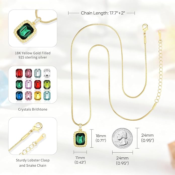Valentine's Day Gifts for Her-18K Gold Plated Dainty Square Crystal Birthstone Necklace,Gold Jewelry for Women,Anniversary Birthday Gifts for Women Her Wife Girlfriend Mom Womens Necklace Jewelry