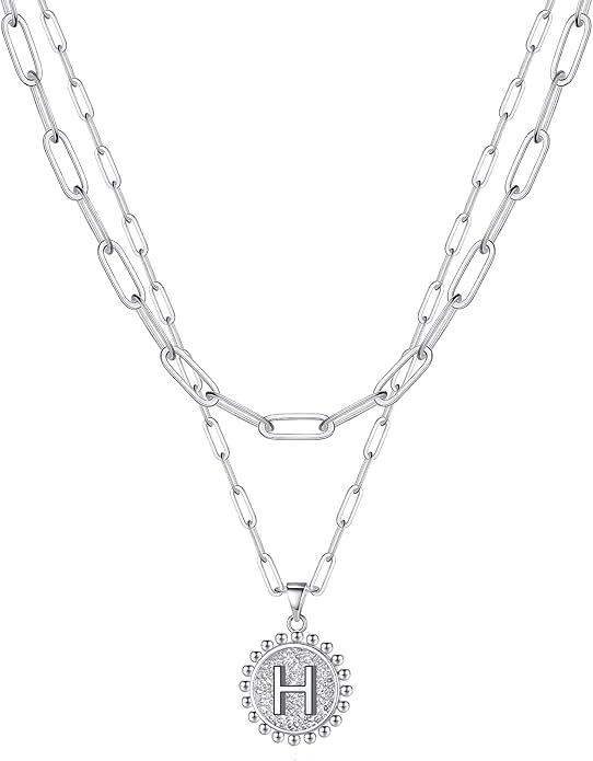 Ursteel Layered Initial Necklaces for Women, 14K-Gold-Plated Dainty Layering Paperclip Chain Necklaces for Women Jewelry