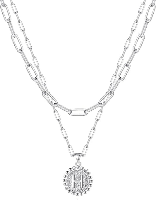 Ursteel Layered Initial Necklaces for Women, 14K-Gold-Plated Dainty Layering Paperclip Chain Necklaces for Women Jewelry