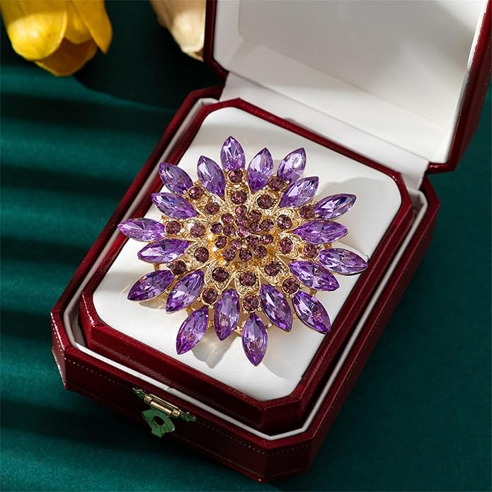 Rhinestone Sunflower Brooch Pin Red Pink Flower Brooch Stylish Crystal Brooch Elegant Clothing Hat Bag Accessories Jewerly for Women