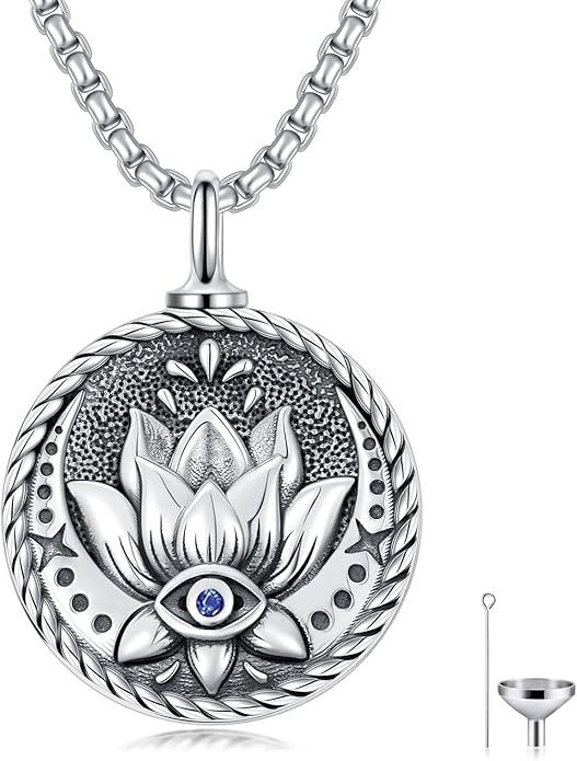 Evil Eye Necklace for Women 925 Sterling Silver, Protection Necklace with Blue Evil Eye Charm, Evil Eye/Lotus Pendant Jewelry, Birthday Christmas Gifts for Her