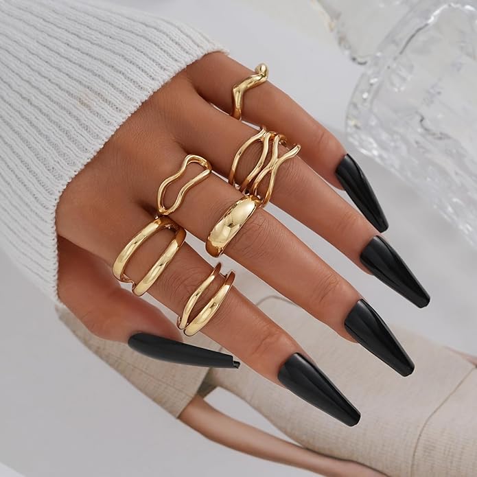 FAXHION Gold Knuckle Rings Set for Women Snake Chain Stacking Ring Vintage BOHO Midi Rings SIze Mixed