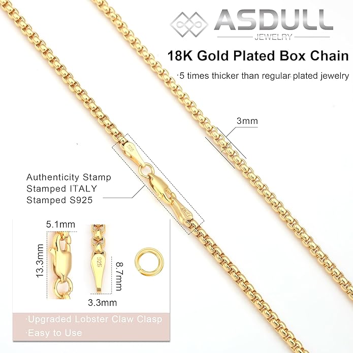 925 Sterling Silver Box Chain 2/3/4/5mm Necklace for Men Silver Link Chain for Women 16/18/20/22/24/26/30 Inches