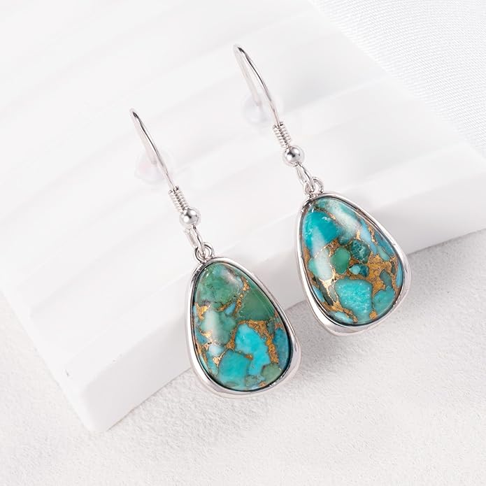 Turquoise Earrings for Women,Sterling Silver Turquoise Drop Dangle Earrings,Vintage Style Sterling Silver Turquoise Earrings-Boho & Western Drop Dangle Earrings for Women, The Triple Threat Blue Jewelry Gift