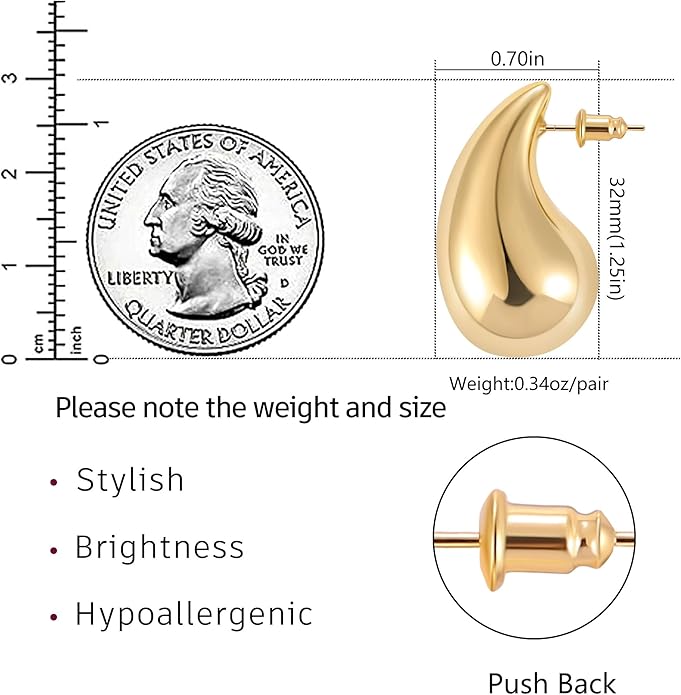 Gacimy Teardrop Earrings Dupes for Women 14K Gold Plated, Chunky Drop Earrings for Women with 925 Sterling Silver Post