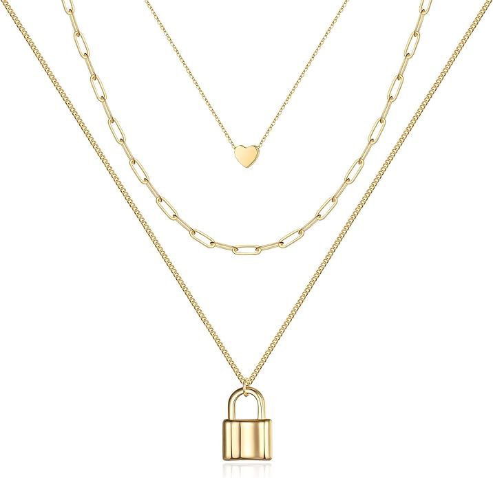 Turandoss Dainty Layered Choker Necklace, Handmade Y Pendant Necklace Multilayer Bar Disc Necklace Adjustable Layering Choker Necklaces for Women