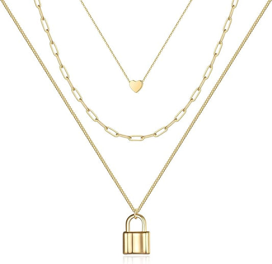 Turandoss Dainty Layered Choker Necklace, Handmade Y Pendant Necklace Multilayer Bar Disc Necklace Adjustable Layering Choker Necklaces for Women