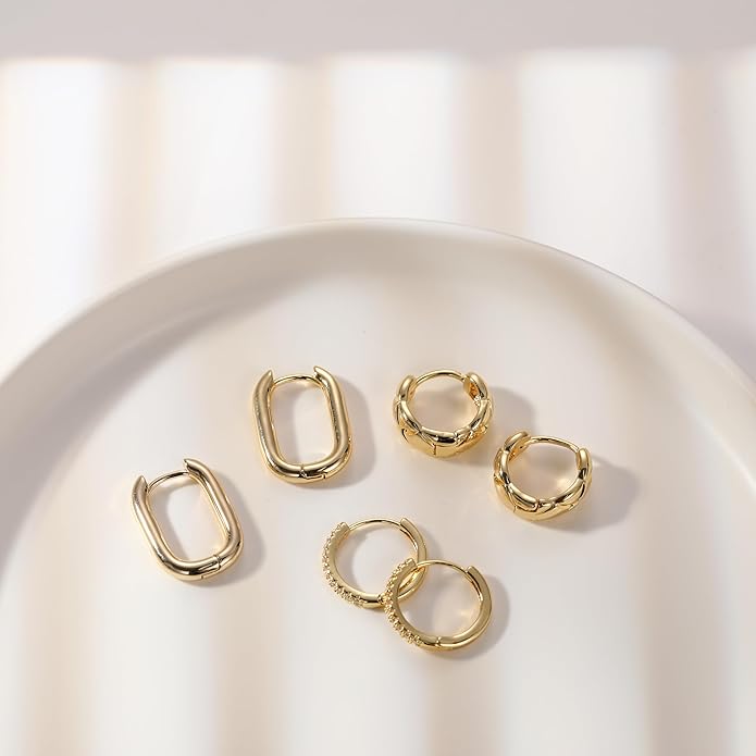 MIDEEO Gold/Sliver Chunky Hoop Earrings Set for Women, 14K Gold Plated Twisted Huggie Hoop Earring Hypoallergenic Thick Open Lightweight Chunky Hoop Earrings Jewelry for Gifts