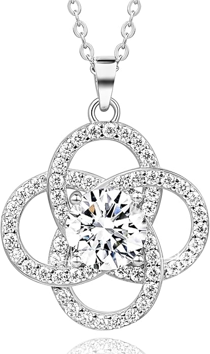Moissanite Pendant Necklace for Women – 925 Sterling Silver Necklace for Women Infinity Pendant, Dainty Silver Jewelry Gift Box for Mom Wife Girlfriend – Birthday Anniversary 1-3 CT
