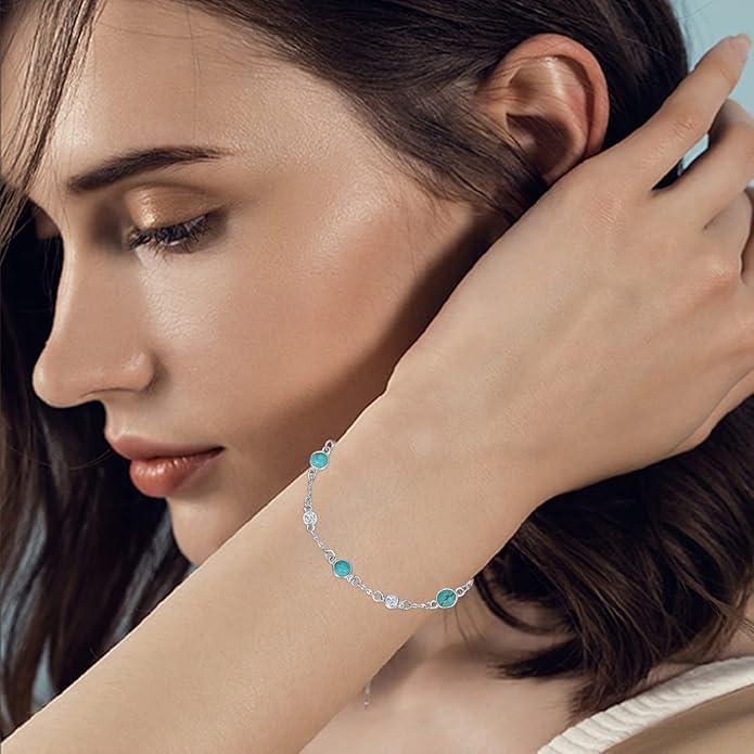 Anklet Bracelet for Women 925 Sterling Silver Natural Stone Chain Ankle Bracelet Beach Summer Fine Jewelry Birthday Christmas Gifts for Women Her Mom