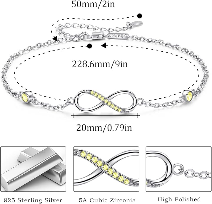 MEDWISE Womens Infinity Anklet Bracelet 925 Sterling Silver Endless Love Symbol Ankle Bracelet Adjustable Plus Size Large Bracelet Gifts for her Mother’s Day Gifts