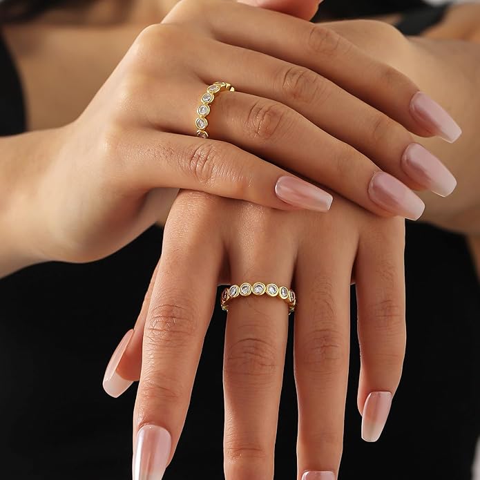 Episkeyk Gold Rings for Women Non Tarnish Stackable Rings 14k Gold Plated Pinky Ring for Women Cubic Zirconia Gift