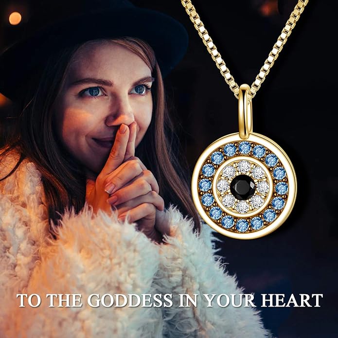 PEIMKO Evil Eye Necklace for Women 925 Sterling Silver Greek Protection Evil Eye Necklaces Jewelry Amulet Gift for Women