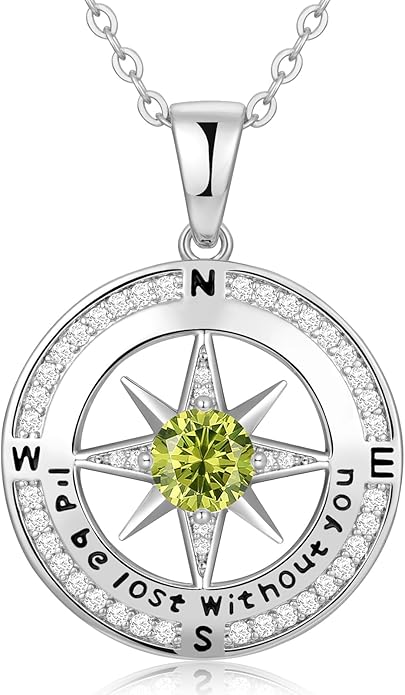 Zifeel Compass Necklace Gifts for Women wife - S925 Sterling Silver Birthstone Necklaces for Women - Anniversary Birthday Gifts for Her Wife Girlfriend - Valentines Mom Mothers Day Christmas Gifts Jewelry for Women