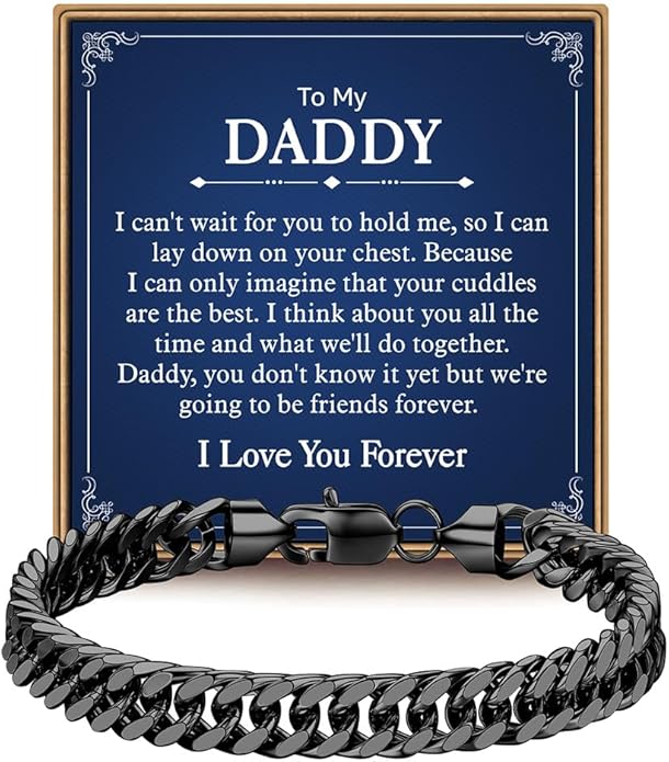 IEFLIFE Bracelet Gifts for Men Him - Silver/Black Stainless Steel Cuban Link Chain Bracelet Gifts for Son Grandson, Fathers Day Anniversary Birthday Gift for Men Husband, 8mm Bracelets Gift Jewelry