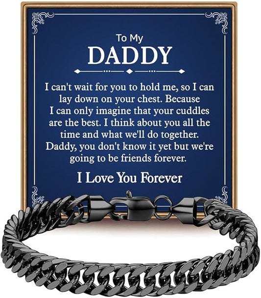 IEFLIFE Bracelet Gifts for Men Him - Silver/Black Stainless Steel Cuban Link Chain Bracelet Gifts for Son Grandson, Fathers Day Anniversary Birthday Gift for Men Husband, 8mm Bracelets Gift Jewelry