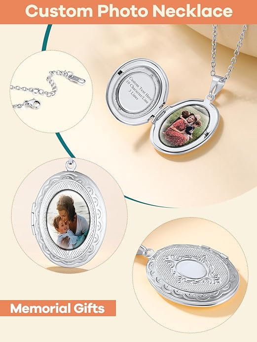 Supcare Locket Necklace That Holds Pictures-Engraved Photo Pendant Custom Jewellery Gifts for Men Women (with Jewellery Gift Box)