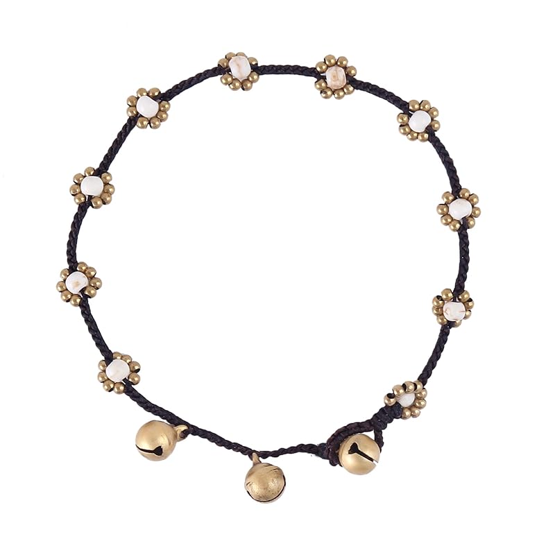 Made by Nami Boho Surfer Anklet Waterproof & Adjustable Beaded Anklets for Women Beachy Ankle Bracelet Made from Waxed Cotton Rope and Beads for Summer and Hippie Style (White Beads)