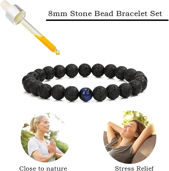 MengPa Mens Beaded Bracelets Couples Matching Bracelet Set Lava Rock Beads for Women Stone Jewelry