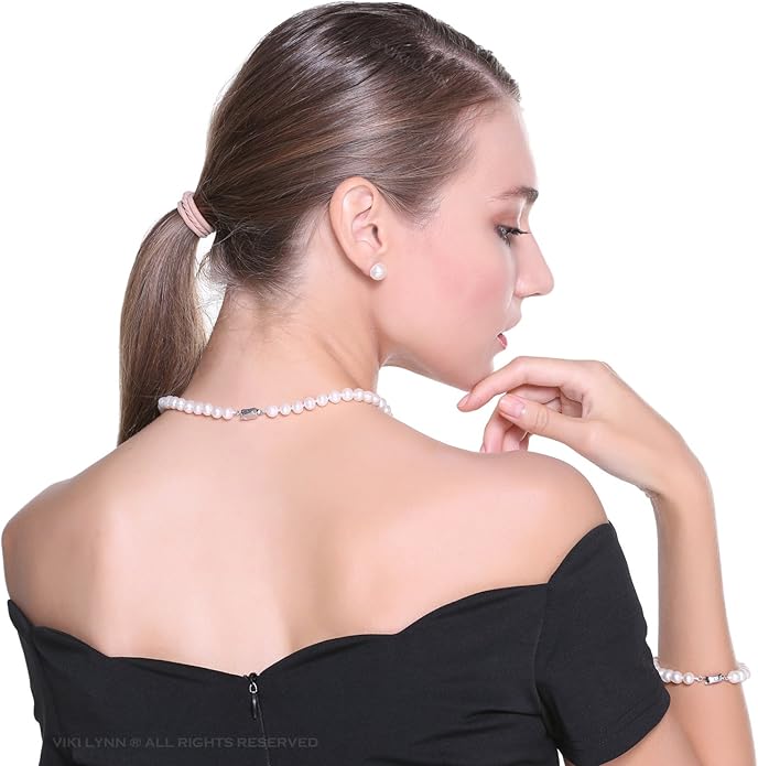 VIKI LYNN Freshwater Cultured Pearl Necklace Set Includes Stunning Bracelet and Stud Earrings Jewelry for Women Gift for Mother's Day, Anniversary, Birthday, Wedding